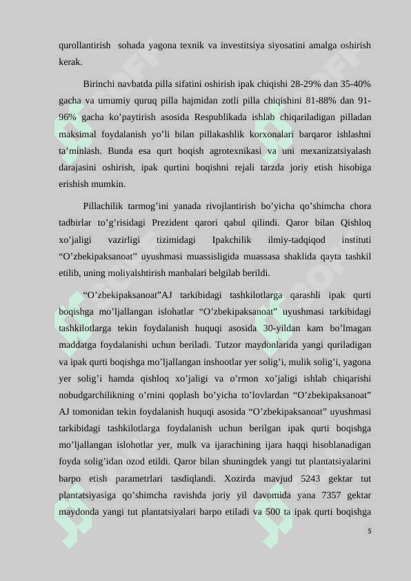 SURXONDARYO VILOYATIDA PILLA YETISHTIRISH VA UNI QAYTA ISHLASH SOHALARINI RIVOJLANTIRISH MASALALARI” 5