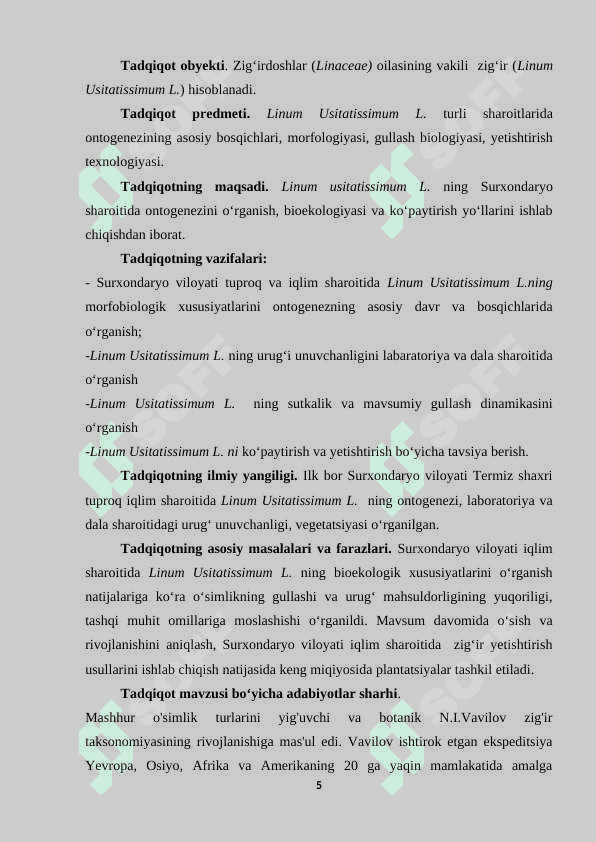 LINUM USITATISSIMUM L. NING OʻRGANILISH HOLATI 5