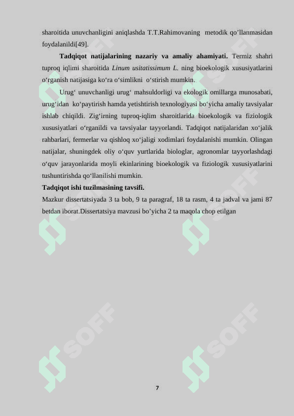 LINUM USITATISSIMUM L. NING OʻRGANILISH HOLATI 7