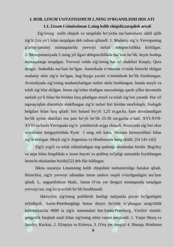 LINUM USITATISSIMUM L. NING OʻRGANILISH HOLATI 8