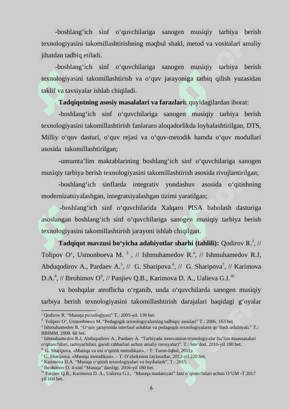 BOSHLANG‘ICH SINF O‘QUVCHILARIGA SANOGEN                            (SOG‘LOM) MUSIQIY TARBIYA BERISH TEXNOLOGIYASINI TAKOMILLASHTIRISHNING NAZARIY ASOSLARI 6