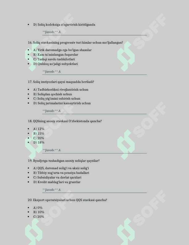 Soliq fanidan 1-60 test savollari javoblari bilan 4