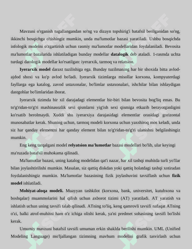 Ma‘lumotlar bazasi modellari va mohiyat-aloqa modeli 3