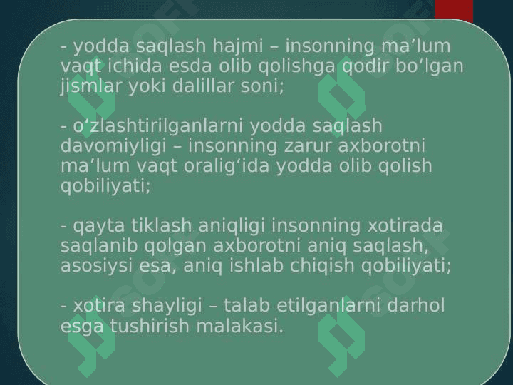 Xotira haqida tushuncha va uning nerv – fiziologik asoslari 5