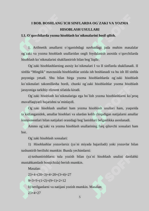 Uchinchi sinfda matematikadan oʻgʻzaki va yozma hisoblashga doir 5