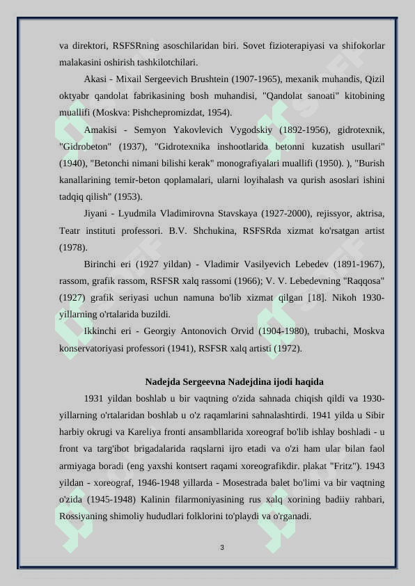 “NADEJDA SERGEEVNA NADEJDINA BIOGRAFIYASI VA IJODIYATI. N. S. NADEJDINA NOMIDAGI “BERYOZKA” DAVLAT AKADEMIK XOREOGRAFIK ANSAMBLI 3