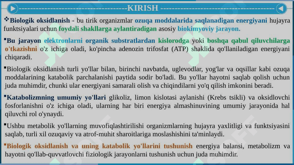 BIOLOGIK OKSIDLANISH. KATABOLIZMNING UMUMIY YO'LLARI 3