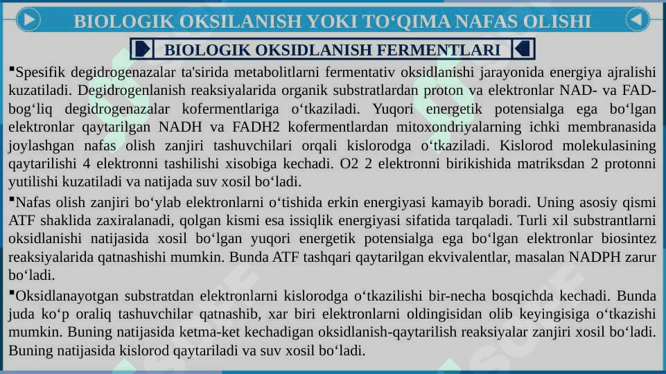 BIOLOGIK OKSIDLANISH. KATABOLIZMNING UMUMIY YO'LLARI 8