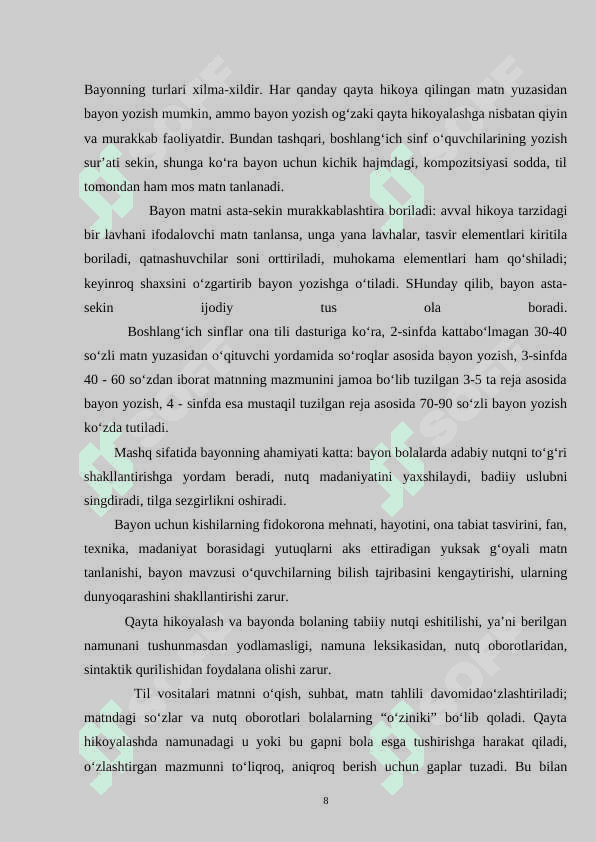 Boshlangʻich sinflarda bayon yozishga oʻrgatish 8