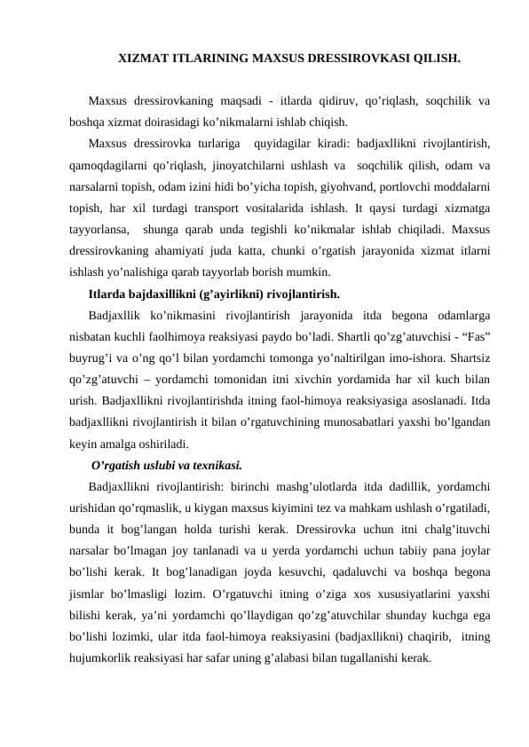 XIZMAT ITLARINING MAXSUS DRESSIROVKASI QILISH. 1