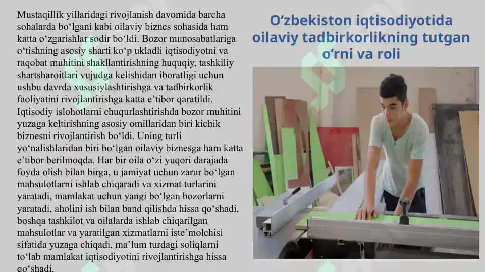 O’zbekistondagi oilaviy tadbirkorlikni rivojlantirishning o‘ziga xos sifatlari 4