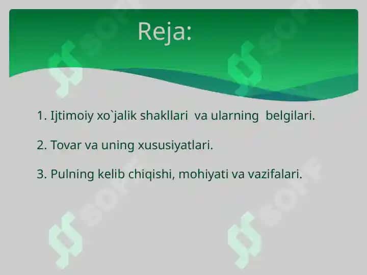 Tovar - Pul munosabatlar va rivojlani shibozori 2