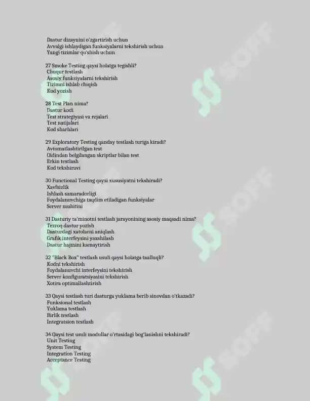 Dasturiy Ta'minotni Testlash Fanidan Test Savollari 4