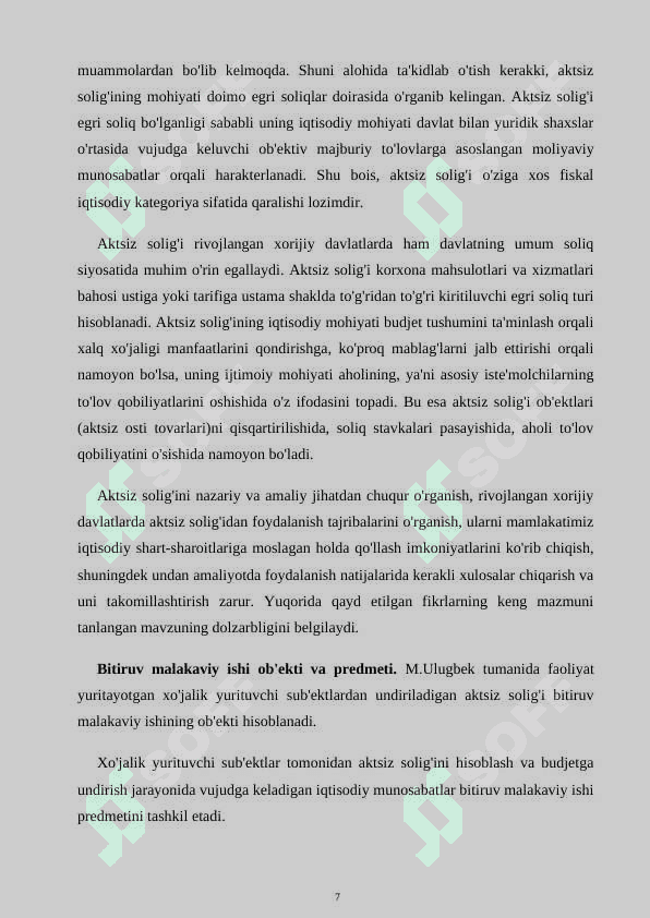 AKTSIZ SOLIG'INI HISOBLASH VA BUDJETGA TO'LASH TARTIBINI TAKOMILLASHTIRISH 5
