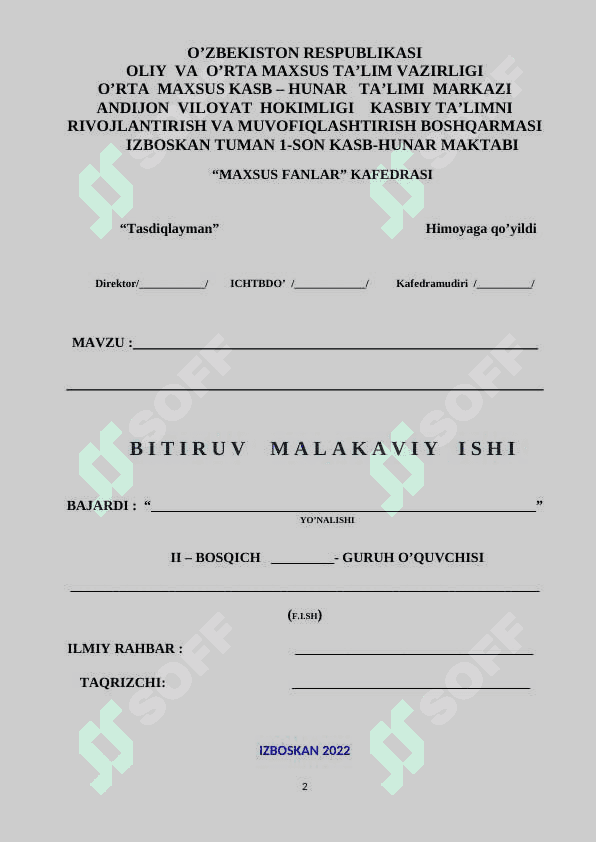 MA’LUMOTLAR OMBORI VA UNI  BOSHQARISH TIZIMLARI 2