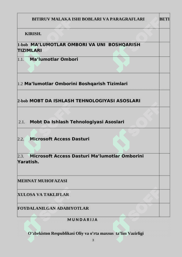 MA’LUMOTLAR OMBORI VA UNI  BOSHQARISH TIZIMLARI 3