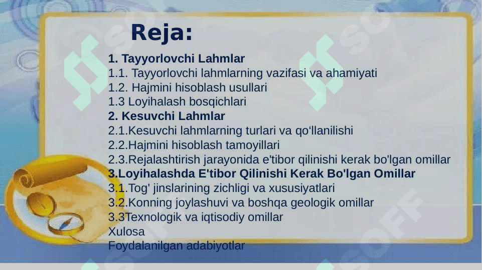 tayyorlovchi va kesuvchi kon lahmlarining hajmini hisoblash hamda rejalash 2