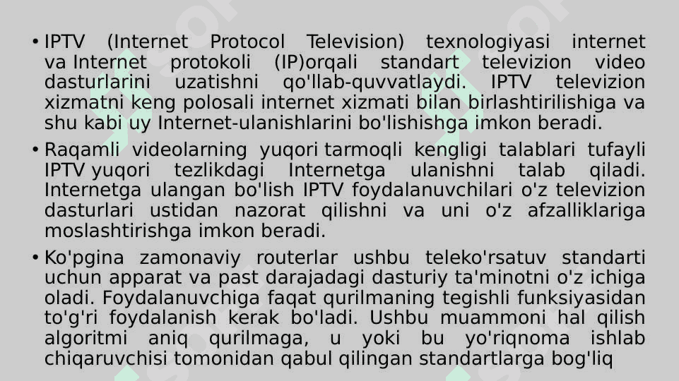 Optik IP-tarmoqlarida xizmat ko‘rsatish sifatini ta’minlash xususiyatlari. 6