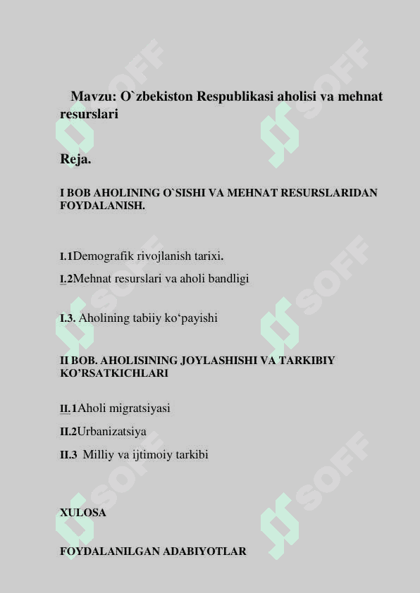 Oʻzbekiston respublikasi aholisi va mehnat resurslari 2