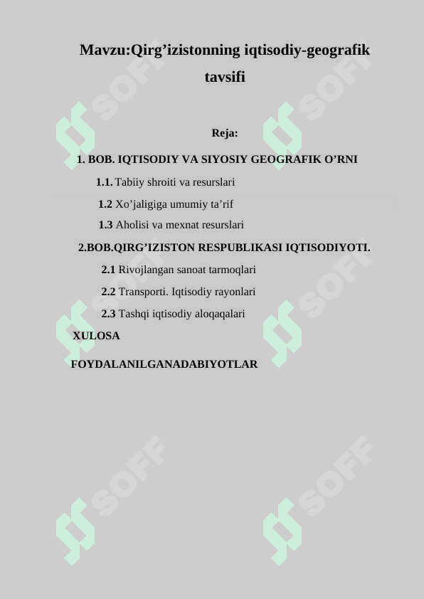 Qirgʻizistonning iqtisodiy geografik tavsifi 2
