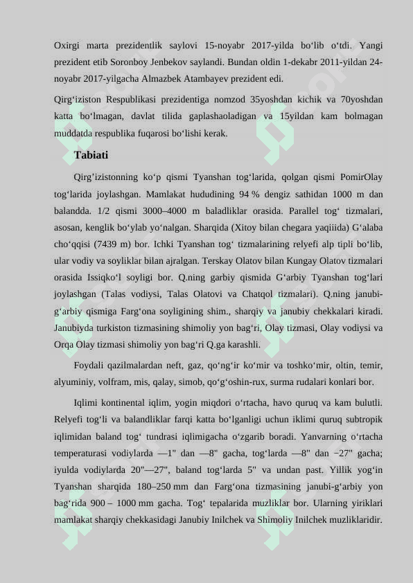 Qirgʻizistonning iqtisodiy geografik tavsifi 7