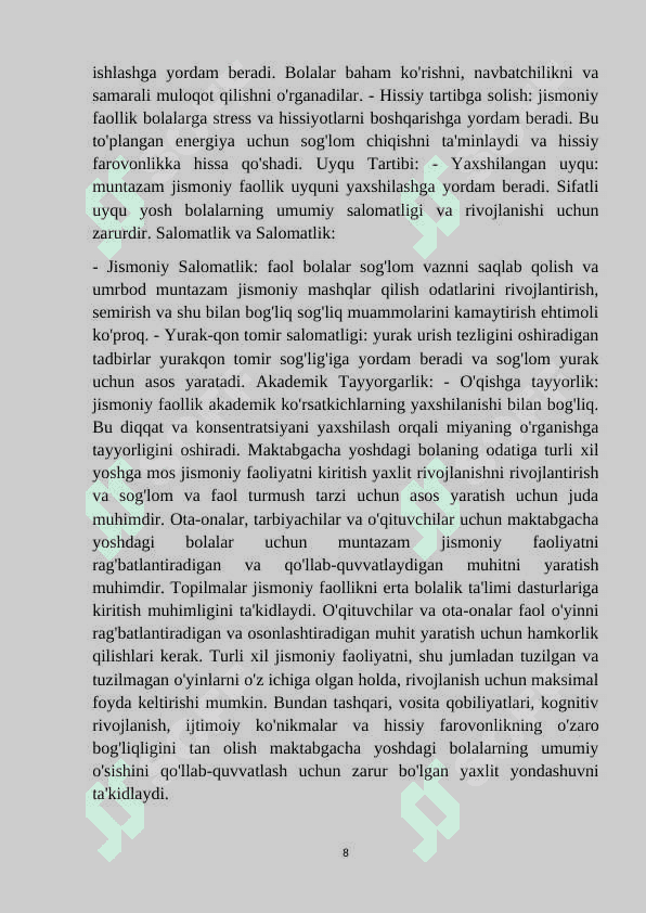 Maktabgacha yoshdagi bolalarni jismoniy faoliyatini oshirish texnalogiyalari 8
