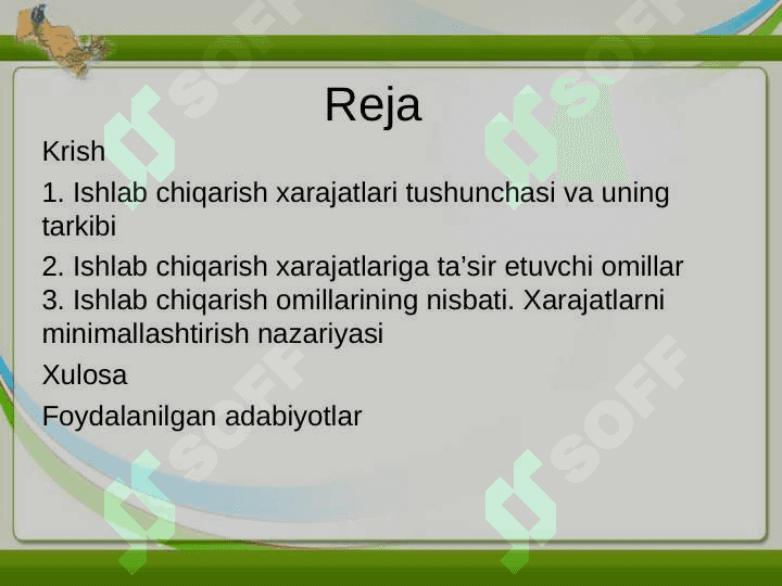 Ishlab chiqarish nazariyasi. Ishlab chiqarish xarajatlari. Mukammal raqobatlashgan bozorda qisqa muddat oraliq’ida firma foydasini maksimmallashtirish va uning taklifi. 2