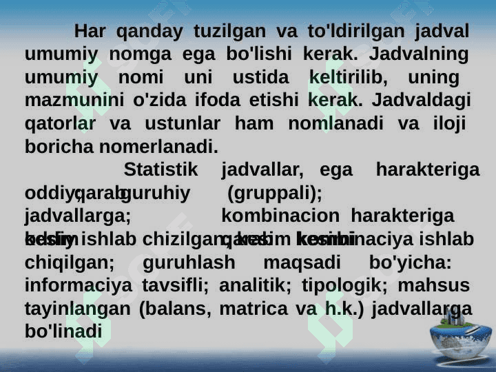 Statistik ma’lumotlarni jadval va grafiklarda tasvirlash 6