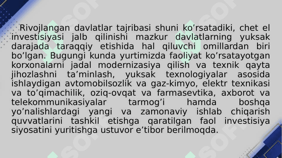 Xorijiy investorlar huquqiy holatining o’ziga xos xususiyatlari 5