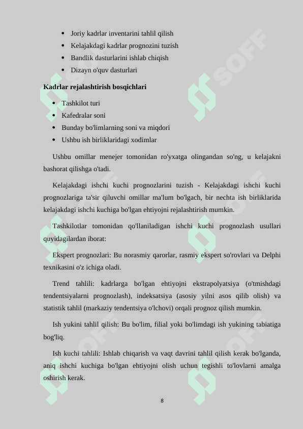 Kompaniyada xodimlarni boshqarish uchun ma’lumotlar bazalarini tahlil qilish va loyihalash 8