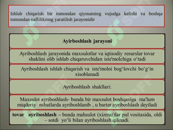 ISHLAB CHIQARISH JARAYONI,  UNING NATIJALARI VA SAMARADORLIGI 7