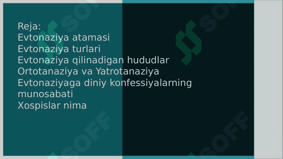 EVTANAZIYA TUSHUNCHASI.EVTANAZIYANING TURLARI.EVTANAZIYANING AHLOQIY-HUQUQIY JIHATLARI. 2