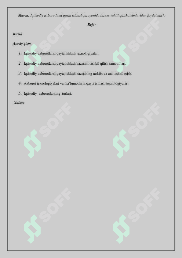 Iqtisodiy axborotlami qayta ishlash jarayonida biznes-tahlil qilish tizimlaridan foydalanish 2