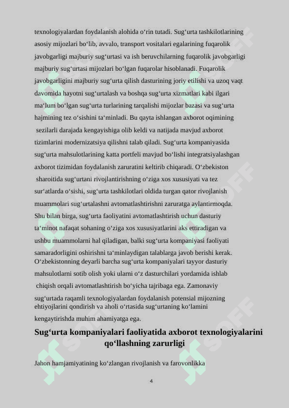 Sugʻurta va lizing tashkilotlarida qoʻllaniladigan amaliy va dasturiy ta'limotlar va ularni ishlash texnologiyalari 4