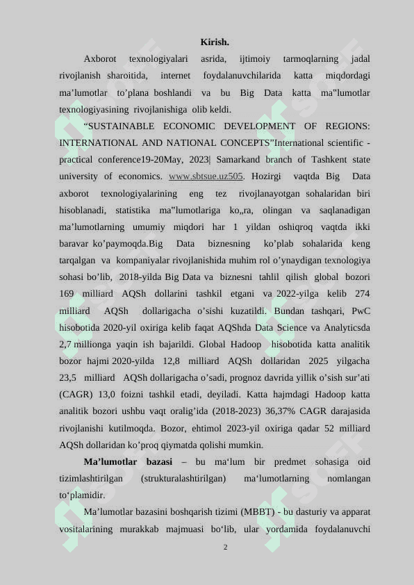 KATTA HAJMDAGI MA’LUMOTLAR BILAN ISHLASH TEXNOLOGIYALARI 3