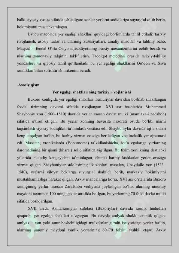 Buxoro xonligida yer egaligi shakllari maqola. 3
