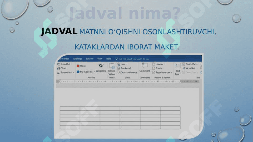 Jadval o'rnatish 4