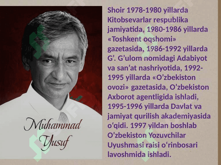 Muhammad Yusuf hayoti va ijodi. Uning asarlarida Vatan tavsifi 7