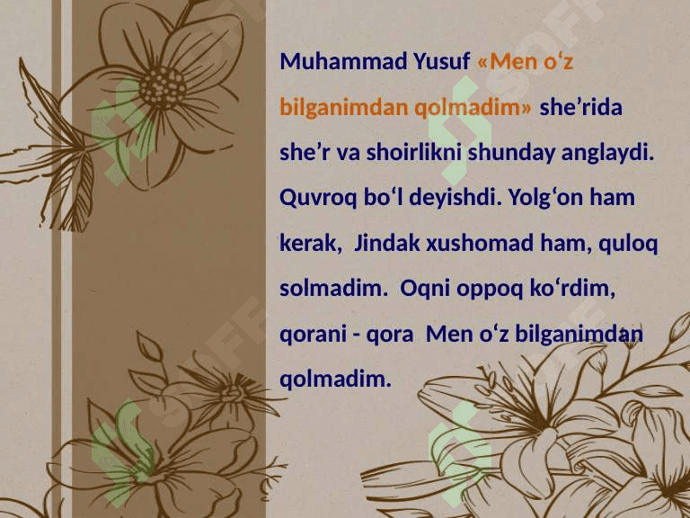 Muhammad Yusuf hayoti va ijodi. Uning asarlarida Vatan tavsifi 8