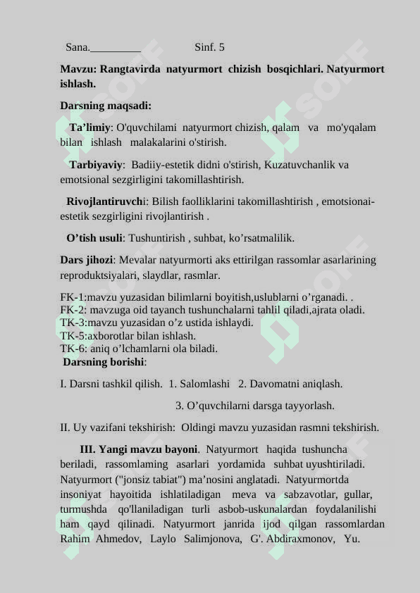 5_sinf_tasviriy_san'at Rangtasvirda_natyurmort_chizish_bosqichlari dars ishlanma 2