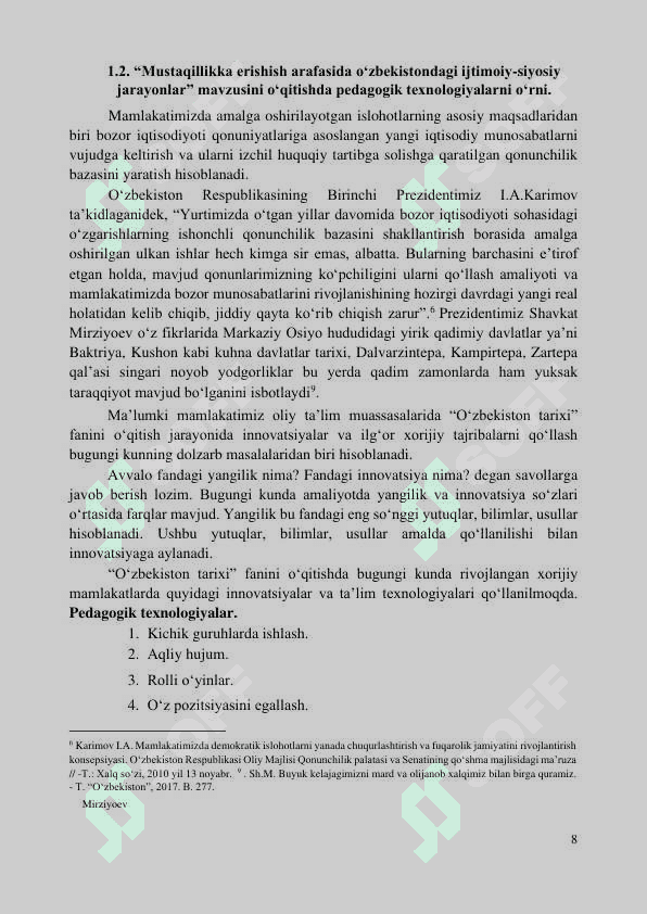 Mustaqillikka erishish arafasida O‘zbekistondagi ijtimoiy-siyosiy Jarayonlar 8