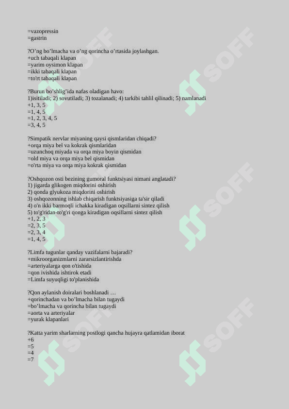 Odam va uning salomatligi fanidan test savollari javoblari bilan 3
