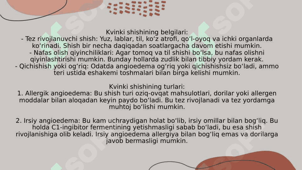 Dermatologik sindromni taqqoslash teri qichishi, shish, toshmalar. Eshak emi. Kvinke shishi 3