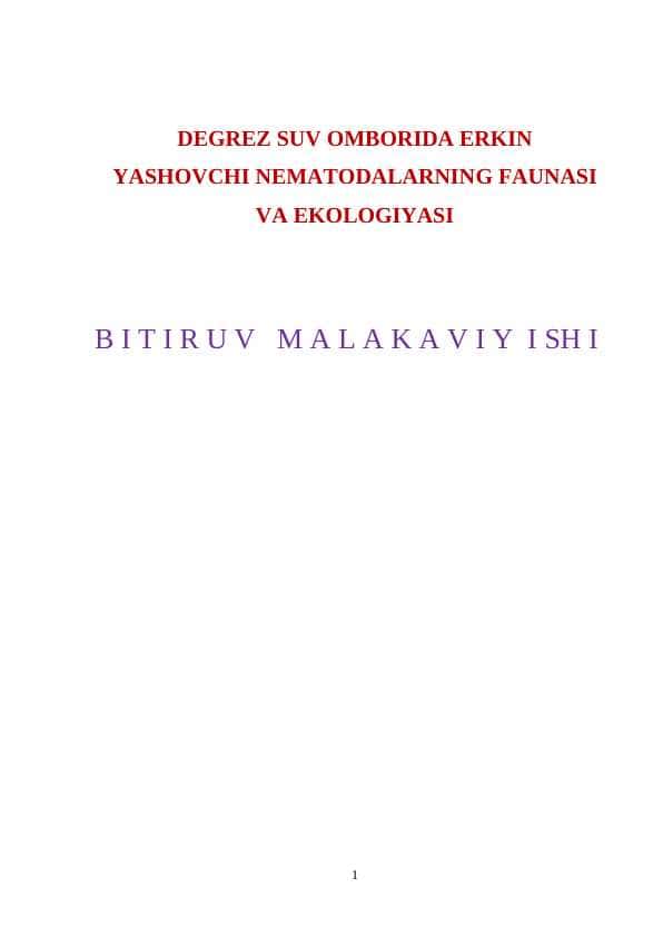 DEGREZ SUV OMBORIDA ERKIN  YASHOVCHI NEMATODALARNING FAUNASI VA EKOLOGIYASI