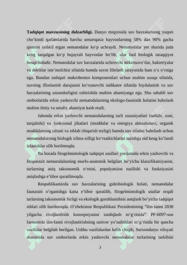 DEGREZ SUV OMBORIDA ERKIN  YASHOVCHI NEMATODALARNING FAUNASI VA EKOLOGIYASI 3