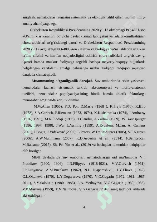 DEGREZ SUV OMBORIDA ERKIN  YASHOVCHI NEMATODALARNING FAUNASI VA EKOLOGIYASI 4