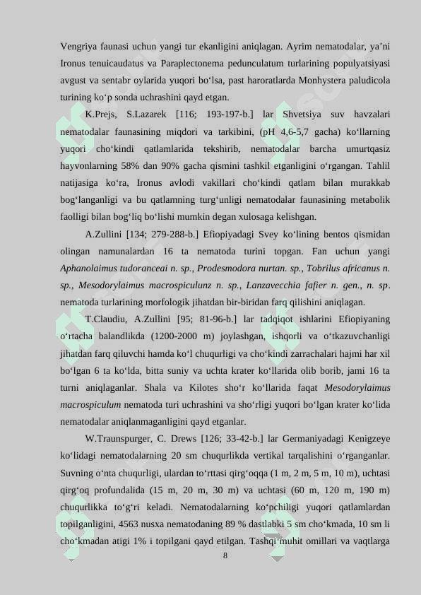 DEGREZ SUV OMBORIDA ERKIN  YASHOVCHI NEMATODALARNING FAUNASI VA EKOLOGIYASI 8