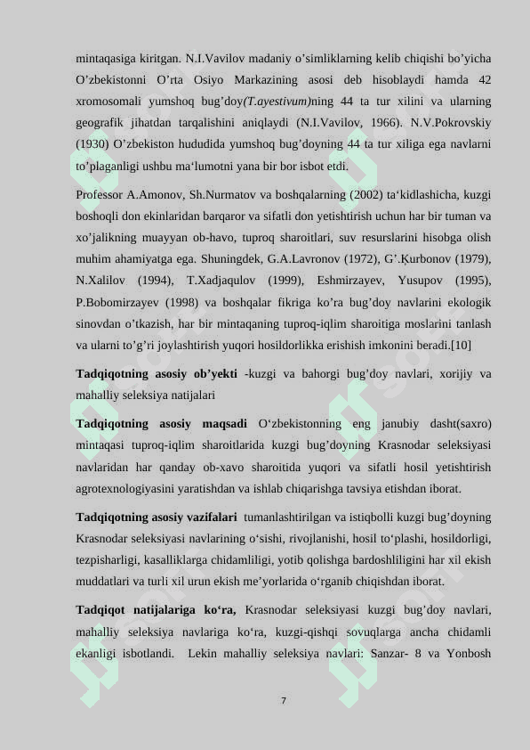 ISTIQBOLLI BUG’DOY NAVLARINING BOTANIK XUSUSIYATLARI VA HOSILDORLIGI 7