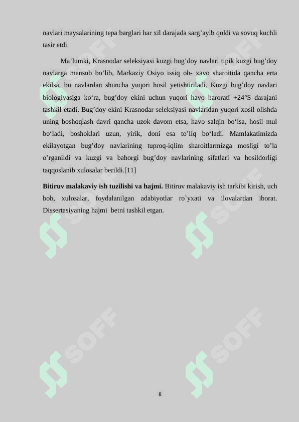 ISTIQBOLLI BUG’DOY NAVLARINING BOTANIK XUSUSIYATLARI VA HOSILDORLIGI 8