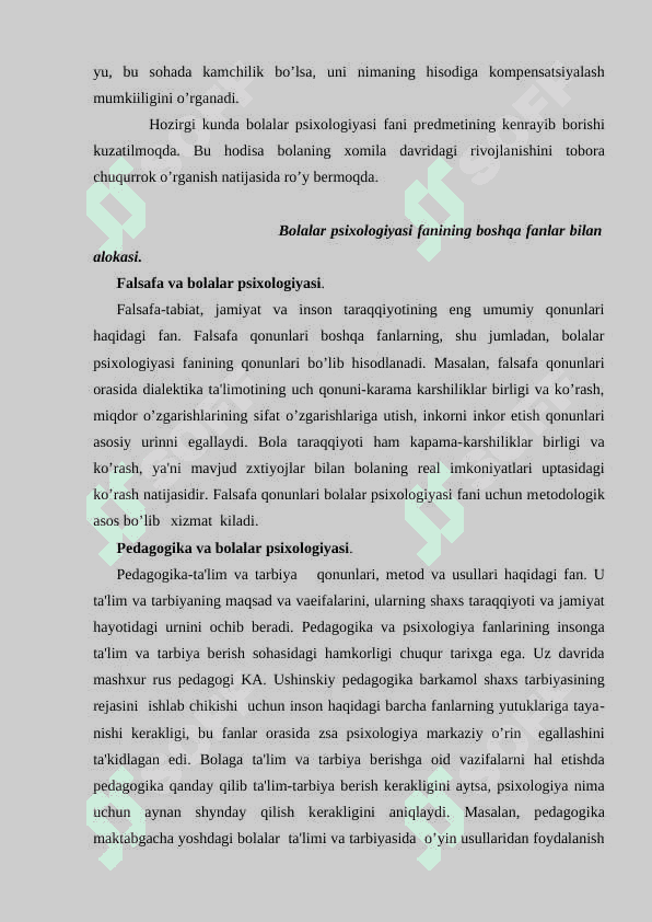 Bolalar psixologiyasining fanlar tizimida tutgan o'rni 4